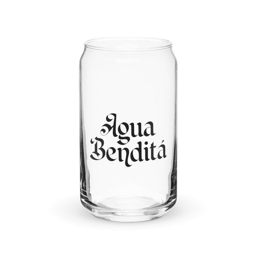 Agua Bendita Exclusive Art Piece Can-Shaped Glass Home Office Work Mexican Spanish Pride Gift Cup One-Of-A-Kind Calligraphy Glass | A30 Mexicada 16 oz