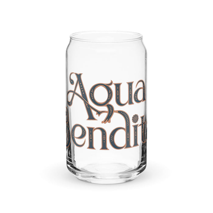 Agua Bendita Exclusive Art Piece Can-Shaped Glass Home Office Work Mexican Spanish Pride Gift Cup One-Of-A-Kind Calligraphy Glass | A31 Mexicada 16 oz