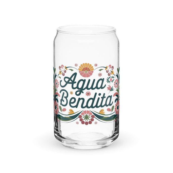 Agua Bendita Exclusive Art Piece Can-Shaped Glass Home Office Work Mexican Spanish Pride Gift Cup One-Of-A-Kind Calligraphy Glass | A35 Mexicada 16 oz