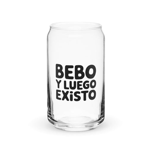 Bebo Y Luego Existo Exclusive Art Piece Can-Shaped Glass Home Office Work Mexican Spanish Pride Gift Cup One-Of-A-Kind Calligraphy Glass | B1 Mexicada 16 oz