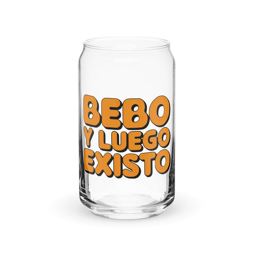 Bebo Y Luego Existo Exclusive Art Piece Can-Shaped Glass Home Office Work Mexican Spanish Pride Gift Cup One-Of-A-Kind Calligraphy Glass | B5 Mexicada 16 oz