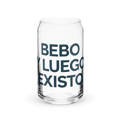 Bebo Y Luego Existo Exclusive Art Piece Can-Shaped Glass Home Office Work Mexican Spanish Pride Gift Cup One-Of-A-Kind Calligraphy Glass | B6 Mexicada 16 oz