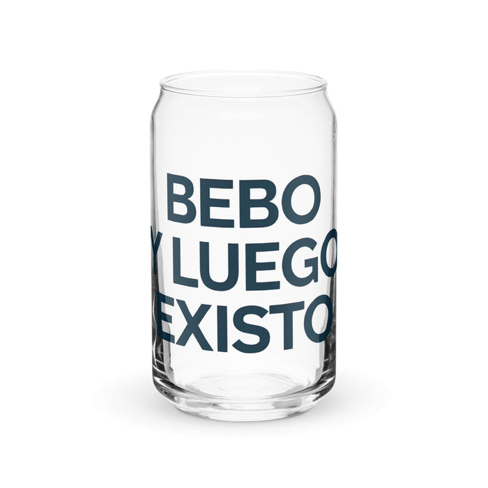 Bebo Y Luego Existo Exclusive Art Piece Can-Shaped Glass Home Office Work Mexican Spanish Pride Gift Cup One-Of-A-Kind Calligraphy Glass | B6 Mexicada 16 oz