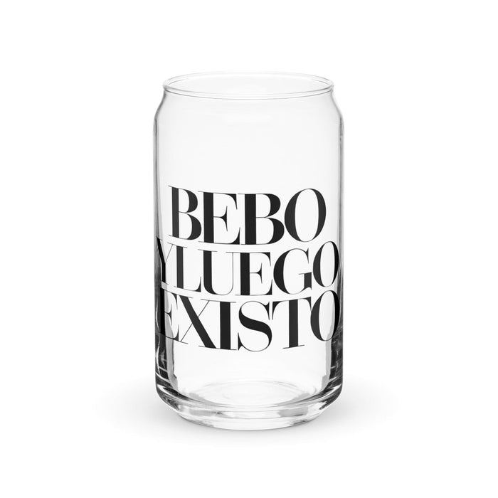 Bebo Y Luego Existo Exclusive Art Piece Can-Shaped Glass Home Office Work Mexican Spanish Pride Gift Cup One-Of-A-Kind Calligraphy Glass | B9 Mexicada 16 oz