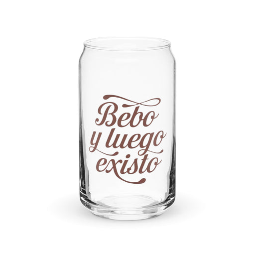 Bebo Y Luego Existo Exclusive Art Piece Can-Shaped Glass Home Office Work Mexican Spanish Pride Gift Cup One-Of-A-Kind Calligraphy Glass | B12 Mexicada 16 oz