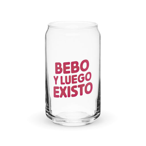 Bebo Y Luego Existo Exclusive Art Piece Can-Shaped Glass Home Office Work Mexican Spanish Pride Gift Cup One-Of-A-Kind Calligraphy Glass | B13 Mexicada 16 oz