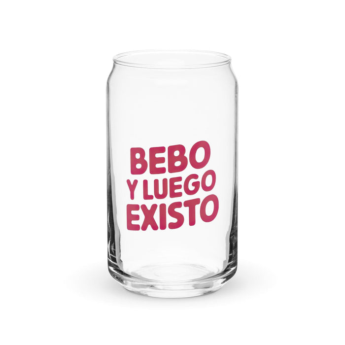 Bebo Y Luego Existo Exclusive Art Piece Can-Shaped Glass Home Office Work Mexican Spanish Pride Gift Cup One-Of-A-Kind Calligraphy Glass | B13 Mexicada 16 oz