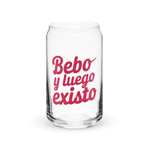 Bebo Y Luego Existo Exclusive Art Piece Can-Shaped Glass Home Office Work Mexican Spanish Pride Gift Cup One-Of-A-Kind Calligraphy Glass | B14 Mexicada 16 oz