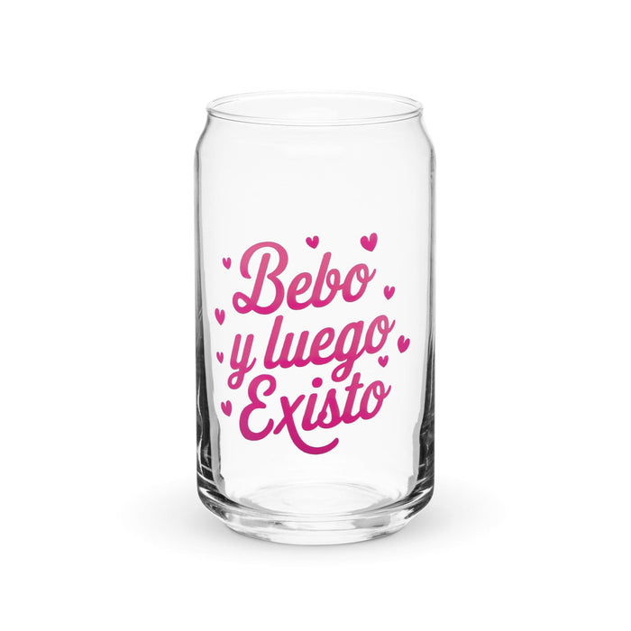 Bebo Y Luego Existo Exclusive Art Piece Can-Shaped Glass Home Office Work Mexican Spanish Pride Gift Cup One-Of-A-Kind Calligraphy Glass | B18 Mexicada 16 oz