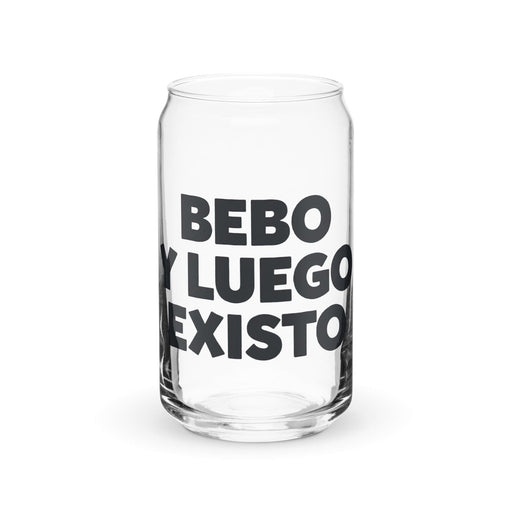 Bebo Y Luego Existo Exclusive Art Piece Can-Shaped Glass Home Office Work Mexican Spanish Pride Gift Cup One-Of-A-Kind Calligraphy Glass | B20 Mexicada 16 oz