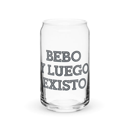 Bebo Y Luego Existo Exclusive Art Piece Can-Shaped Glass Home Office Work Mexican Spanish Pride Gift Cup One-Of-A-Kind Calligraphy Glass | B22 Mexicada 16 oz