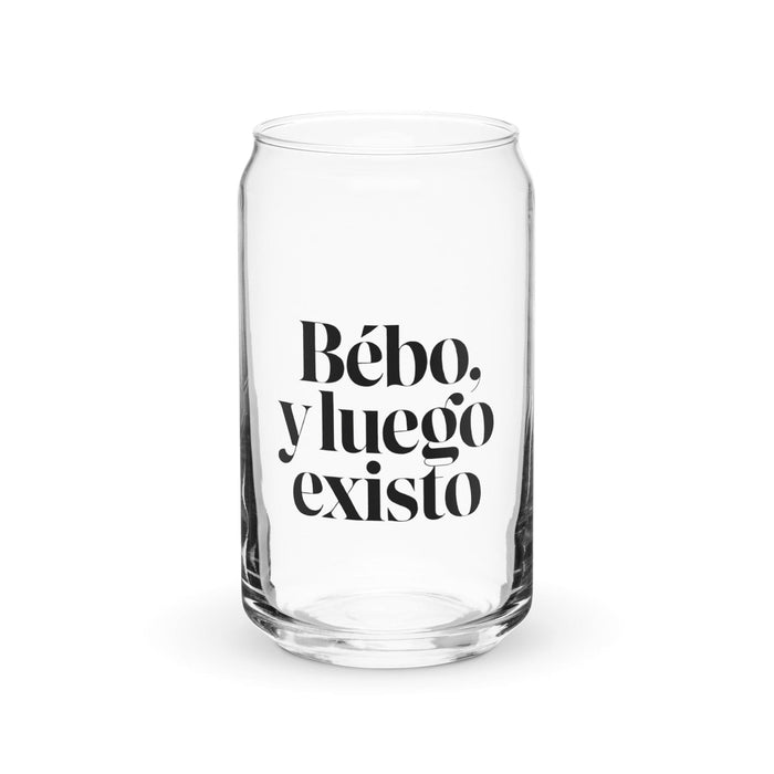 Bebo Y Luego Existo Exclusive Art Piece Can-Shaped Glass Home Office Work Mexican Spanish Pride Gift Cup One-Of-A-Kind Calligraphy Glass | B24 Mexicada 16 oz