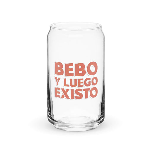 Bebo Y Luego Existo Exclusive Art Piece Can-Shaped Glass Home Office Work Mexican Spanish Pride Gift Cup One-Of-A-Kind Calligraphy Glass | B27 Mexicada 16 oz