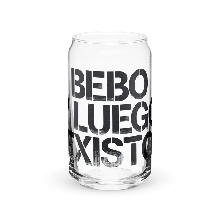 Bebo Y Luego Existo Exclusive Art Piece Can-Shaped Glass Home Office Work Mexican Spanish Pride Gift Cup One-Of-A-Kind Calligraphy Glass | B28 Mexicada 16 oz