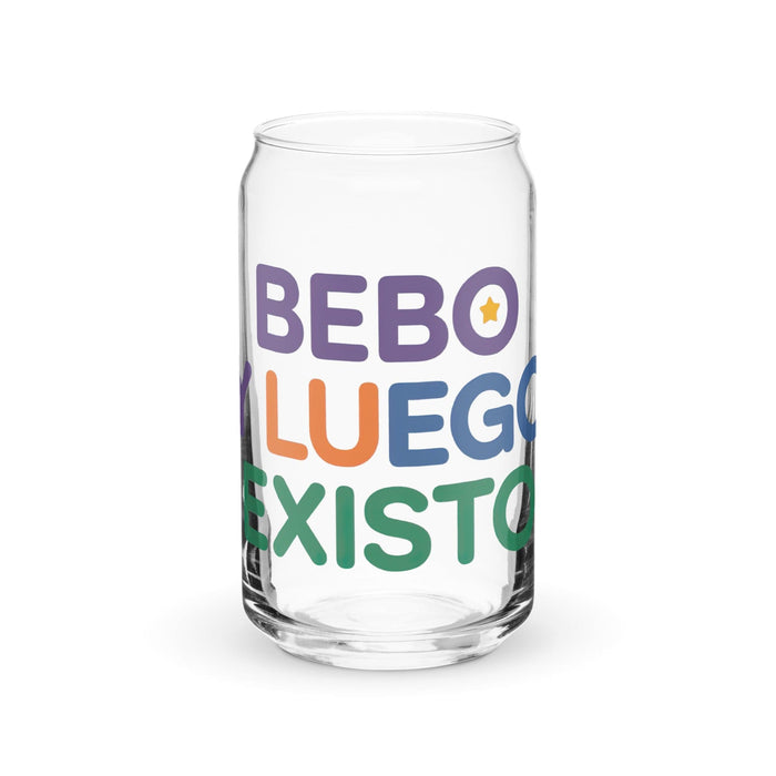 Bebo Y Luego Existo Exclusive Art Piece Can-Shaped Glass Home Office Work Mexican Spanish Pride Gift Cup One-Of-A-Kind Calligraphy Glass | B33 Mexicada 16 oz