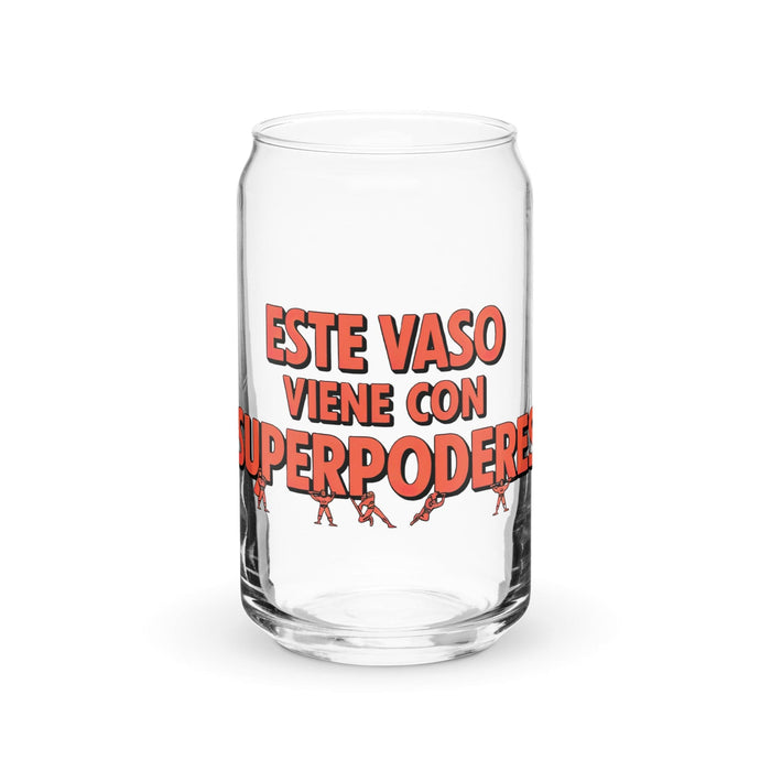 Este Vaso Viene Con Superpoderes Exclusive Art Piece Can-Shaped Glass Home Office Work Mexican Spanish Pride Gift Cup One-Of-A-Kind Calligraphy Glass | E1 Mexicada 16 oz