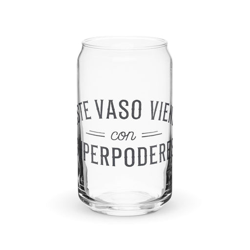 Este Vaso Viene Con Superpoderes Exclusive Art Piece Can-Shaped Glass Home Office Work Mexican Spanish Pride Gift Cup One-Of-A-Kind Calligraphy Glass | E5 Mexicada 16 oz