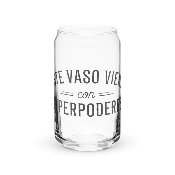 Este Vaso Viene Con Superpoderes Exclusive Art Piece Can-Shaped Glass Home Office Work Mexican Spanish Pride Gift Cup One-Of-A-Kind Calligraphy Glass | E5 Mexicada 16 oz