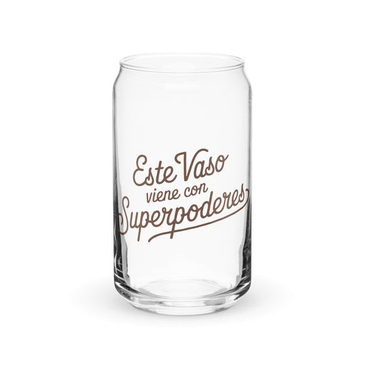 Este Vaso Viene Con Superpoderes Exclusive Art Piece Can-Shaped Glass Home Office Work Mexican Spanish Pride Gift Cup One-Of-A-Kind Calligraphy Glass | E6 Mexicada 16 oz