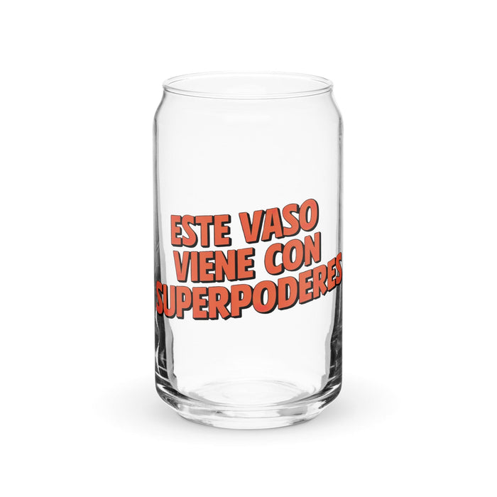 Este Vaso Viene Con Superpoderes Exclusive Art Piece Can-Shaped Glass Home Office Work Mexican Spanish Pride Gift Cup One-Of-A-Kind Calligraphy Glass | E7 Mexicada 16 oz