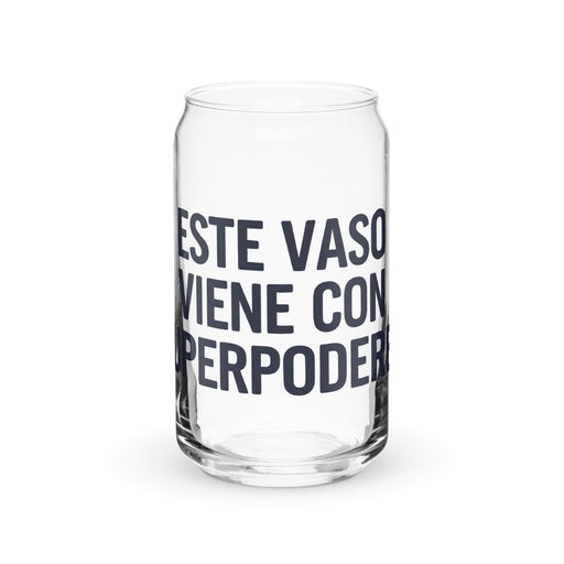 Este Vaso Viene Con Superpoderes Exclusive Art Piece Can-Shaped Glass Home Office Work Mexican Spanish Pride Gift Cup One-Of-A-Kind Calligraphy Glass | E15 Mexicada 16 oz