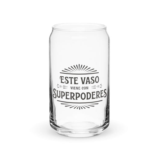 Este Vaso Viene Con Superpoderes Exclusive Art Piece Can-Shaped Glass Home Office Work Mexican Spanish Pride Gift Cup One-Of-A-Kind Calligraphy Glass | E17 Mexicada 16 oz