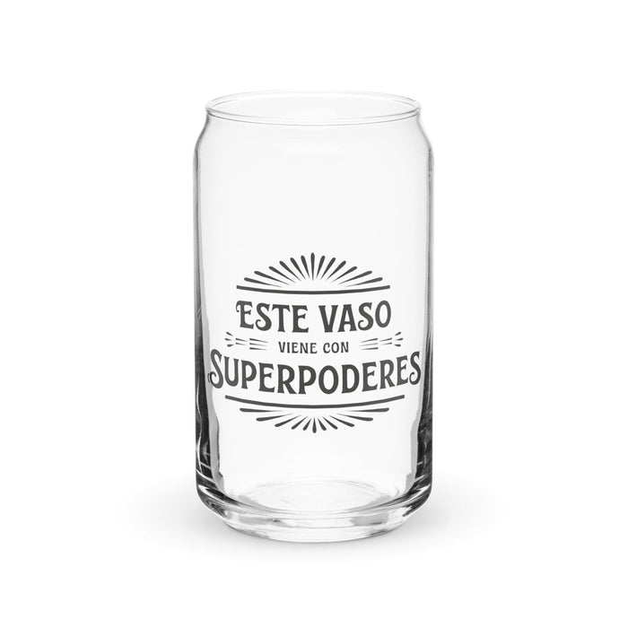 Este Vaso Viene Con Superpoderes Exclusive Art Piece Can-Shaped Glass Home Office Work Mexican Spanish Pride Gift Cup One-Of-A-Kind Calligraphy Glass | E17 Mexicada 16 oz