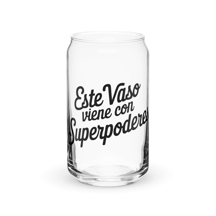 Este Vaso Viene Con Superpoderes Exclusive Art Piece Can-Shaped Glass Home Office Work Mexican Spanish Pride Gift Cup One-Of-A-Kind Calligraphy Glass | E20 Mexicada 16 oz