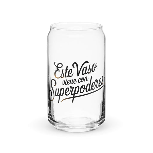 Este Vaso Viene Con Superpoderes Exclusive Art Piece Can-Shaped Glass Home Office Work Mexican Spanish Pride Gift Cup One-Of-A-Kind Calligraphy Glass | E22 Mexicada 16 oz