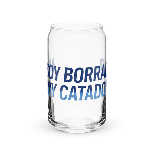 No Soy Borracho, Soy Catador Exclusive Art Piece Can-Shaped Glass Home Office Work Mexican Spanish Pride Gift Cup One-Of-A-Kind Calligraphy Glass | N10 Mexicada 16 oz