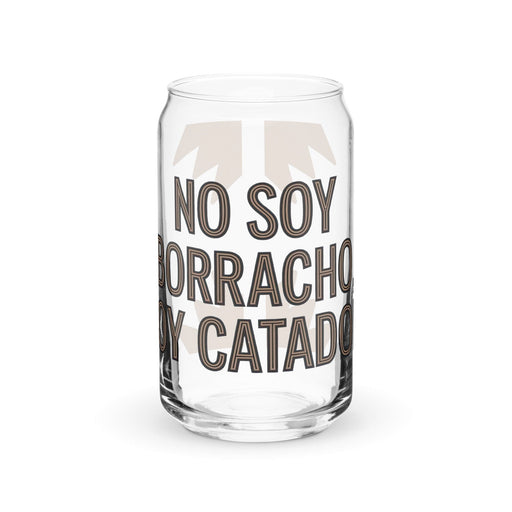 No Soy Borracho, Soy Catador Exclusive Art Piece Can-Shaped Glass Home Office Work Mexican Spanish Pride Gift Cup One-Of-A-Kind Calligraphy Glass | N11 Mexicada 16 oz