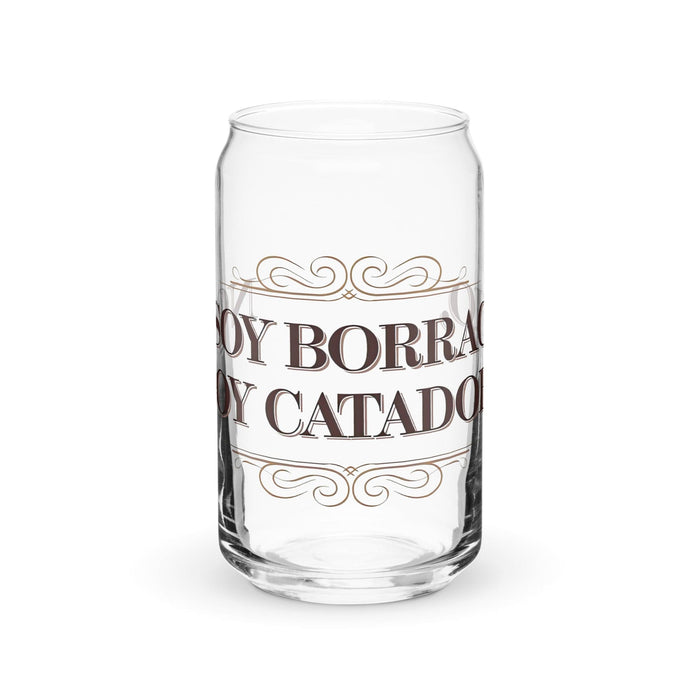 No Soy Borracho, Soy Catador Exclusive Art Piece Can-Shaped Glass Home Office Work Mexican Spanish Pride Gift Cup One-Of-A-Kind Calligraphy Glass | N17 Mexicada 16 oz