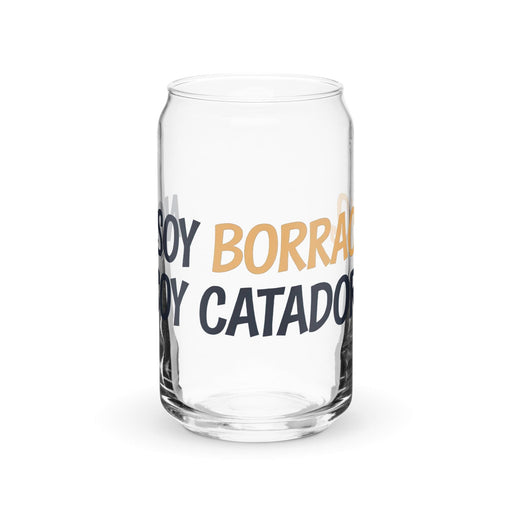 No Soy Borracho, Soy Catador Exclusive Art Piece Can-Shaped Glass Home Office Work Mexican Spanish Pride Gift Cup One-Of-A-Kind Calligraphy Glass | N31 Mexicada 16 oz