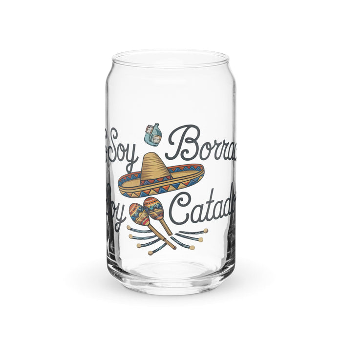 No Soy Borracho, Soy Catador Exclusive Art Piece Can-Shaped Glass Home Office Work Mexican Spanish Pride Gift Cup One-Of-A-Kind Calligraphy Glass | N36 Mexicada 16 oz