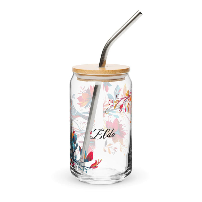 Elda Exclusive Name Art Piece Can-Shaped Glass Home Office Work Mexican Spanish Pride Gift Cup One-Of-A-Kind Calligraphy Glass | E3 Mexicada 16 oz With Lid & Straw