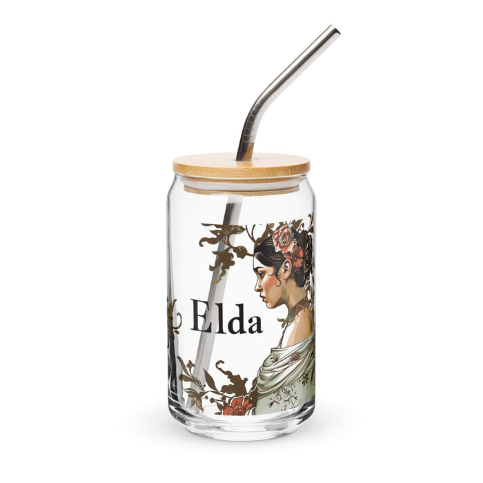 Elda Exclusive Name Art Piece Can-Shaped Glass Home Office Work Mexican Spanish Pride Gift Cup One-Of-A-Kind Calligraphy Glass | E5 Mexicada 16 oz With Lid & Straw