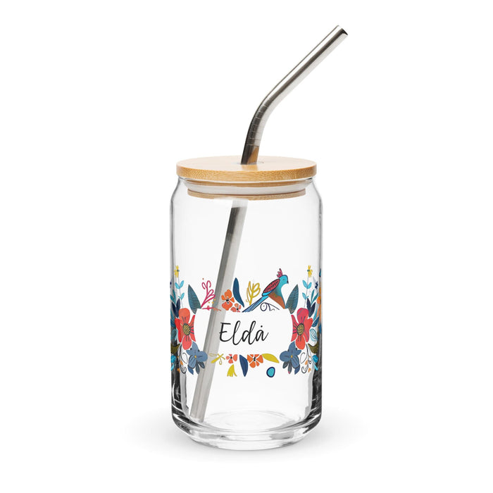 Elda Exclusive Name Art Piece Can-Shaped Glass Home Office Work Mexican Spanish Pride Gift Cup One-Of-A-Kind Calligraphy Glass | E6 Mexicada 16 oz With Lid & Straw