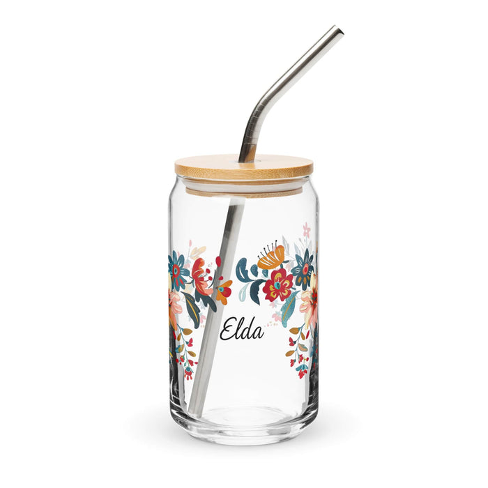 Elda Exclusive Name Art Piece Can-Shaped Glass Home Office Work Mexican Spanish Pride Gift Cup One-Of-A-Kind Calligraphy Glass | E7 Mexicada 16 oz With Lid & Straw