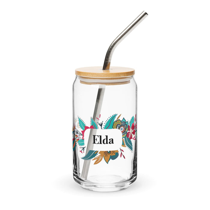 Elda Exclusive Name Art Piece Can-Shaped Glass Home Office Work Mexican Spanish Pride Gift Cup One-Of-A-Kind Calligraphy Glass | E8 Mexicada 16 oz With Lid & Straw