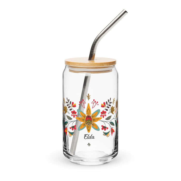 Elda Exclusive Name Art Piece Can-Shaped Glass Home Office Work Mexican Spanish Pride Gift Cup One-Of-A-Kind Calligraphy Glass | E11 Mexicada 16 oz With Lid & Straw