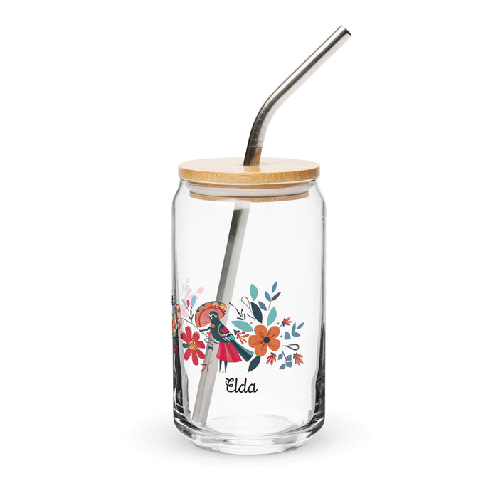 Elda Exclusive Name Art Piece Can-Shaped Glass Home Office Work Mexican Spanish Pride Gift Cup One-Of-A-Kind Calligraphy Glass | E13 Mexicada 16 oz With Lid & Straw