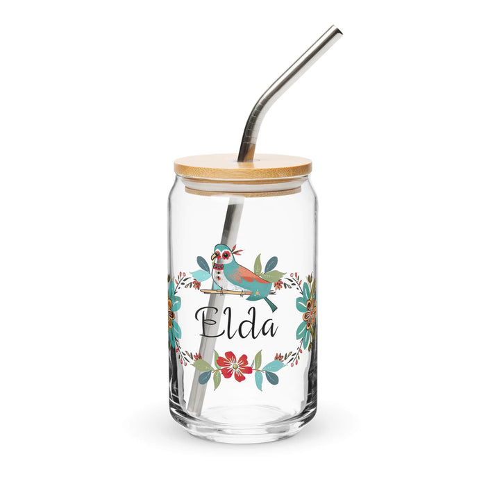 Elda Exclusive Name Art Piece Can-Shaped Glass Home Office Work Mexican Spanish Pride Gift Cup One-Of-A-Kind Calligraphy Glass | E14 Mexicada 16 oz With Lid & Straw