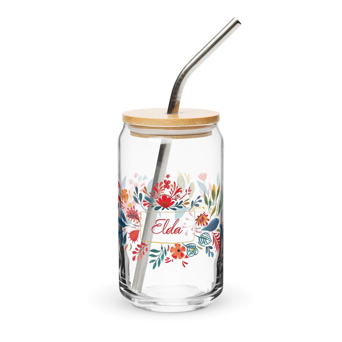 Elda Exclusive Name Art Piece Can-Shaped Glass Home Office Work Mexican Spanish Pride Gift Cup One-Of-A-Kind Calligraphy Glass | E15 Mexicada 16 oz With Lid & Straw