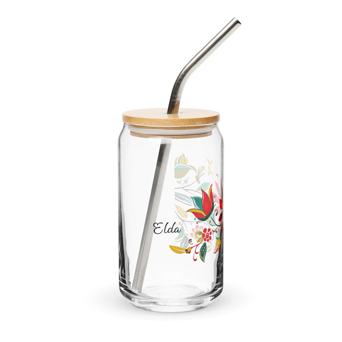 Elda Exclusive Name Art Piece Can-Shaped Glass Home Office Work Mexican Spanish Pride Gift Cup One-Of-A-Kind Calligraphy Glass | E21 Mexicada 16 oz With Lid & Straw