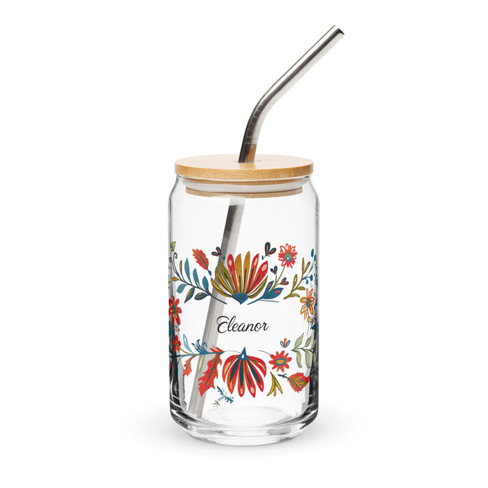 Eleanor Exclusive Name Art Piece Can-Shaped Glass Home Office Work Mexican Spanish Pride Gift Cup One-Of-A-Kind Calligraphy Glass | E10 Mexicada 16 oz With Lid & Straw