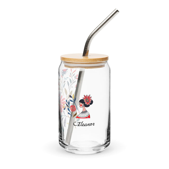 Eleanor Exclusive Name Art Piece Can-Shaped Glass Home Office Work Mexican Spanish Pride Gift Cup One-Of-A-Kind Calligraphy Glass | E14 Mexicada 16 oz With Lid & Straw