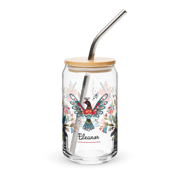 Eleanor Exclusive Name Art Piece Can-Shaped Glass Home Office Work Mexican Spanish Pride Gift Cup One-Of-A-Kind Calligraphy Glass | E18 Mexicada 16 oz With Lid & Straw