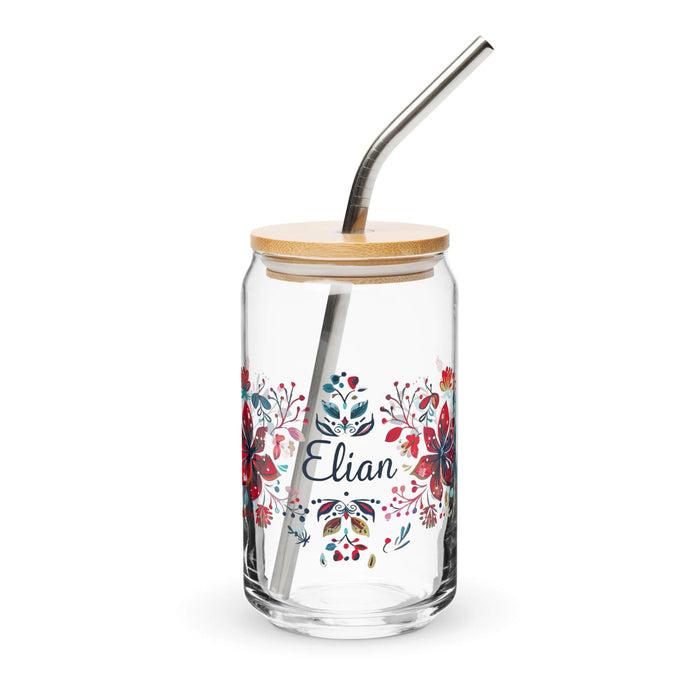 Elian Exclusive Name Art Piece Can-Shaped Glass Home Office Work Mexican Spanish Pride Gift Cup One-Of-A-Kind Calligraphy Glass | E4 Mexicada 16 oz With Lid & Straw