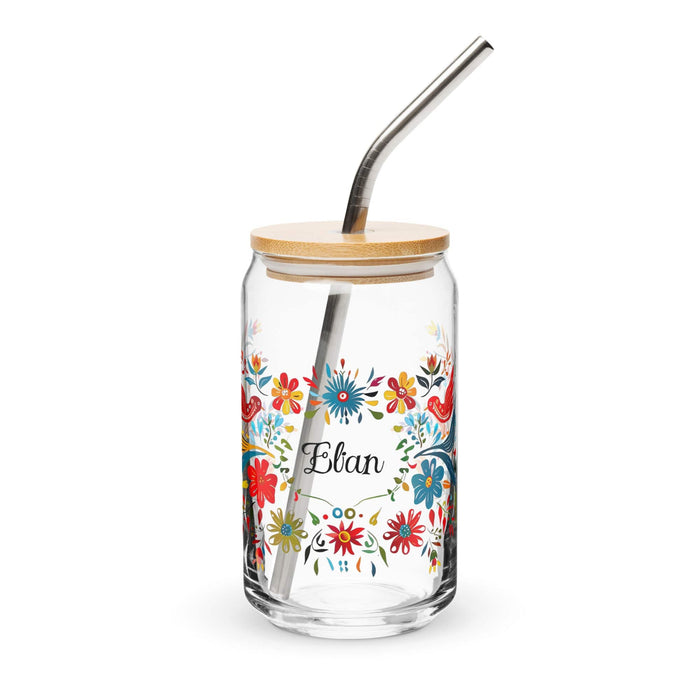 Elian Exclusive Name Art Piece Can-Shaped Glass Home Office Work Mexican Spanish Pride Gift Cup One-Of-A-Kind Calligraphy Glass | E5 Mexicada 16 oz With Lid & Straw