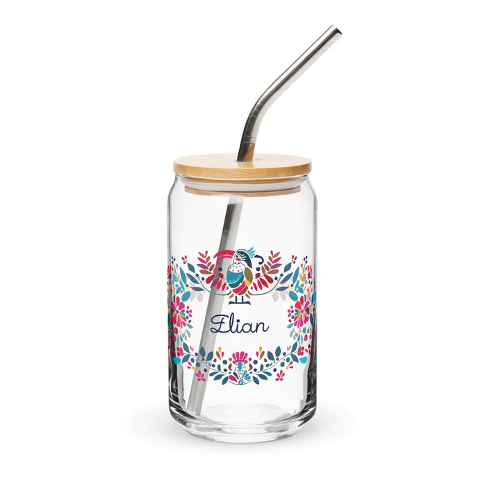 Elian Exclusive Name Art Piece Can-Shaped Glass Home Office Work Mexican Spanish Pride Gift Cup One-Of-A-Kind Calligraphy Glass | E13 Mexicada 16 oz With Lid & Straw